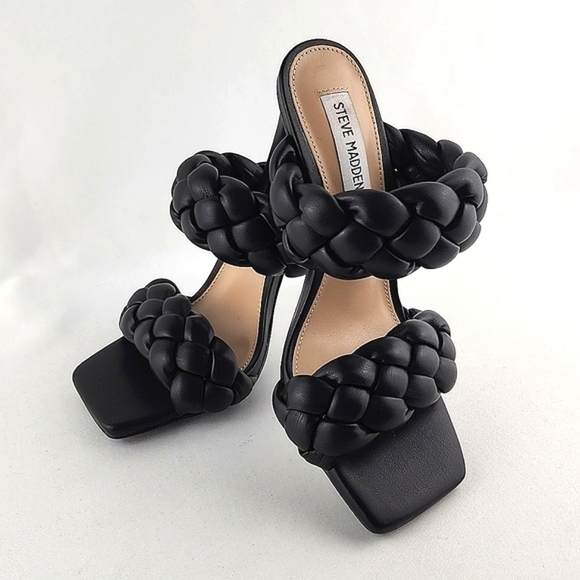 Steve Madden Women's Henley Black Heeled Puffy Braided Sandal Square Toe Sz 6.5M - Picture 9 of 12